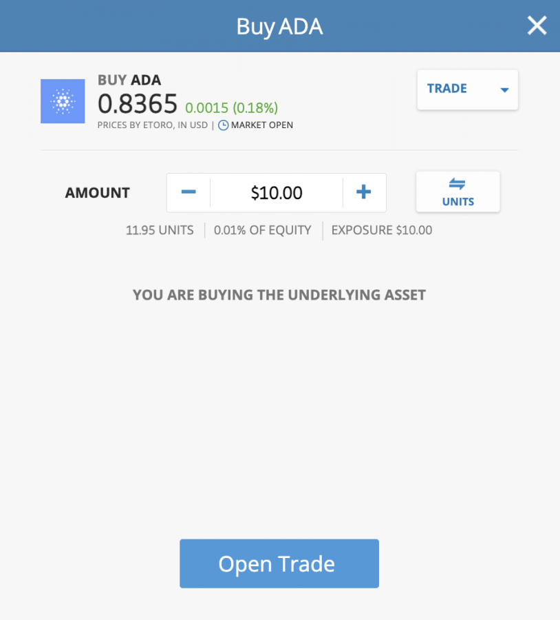 buy cardano at eToro with low fees