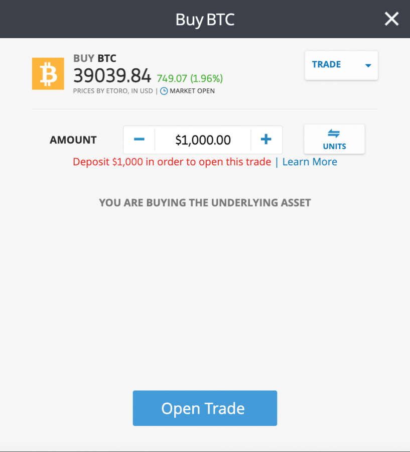 etoro buy Bitcoin