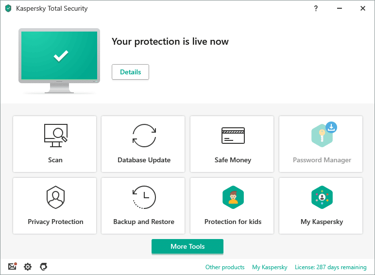 Kaspersky's interface