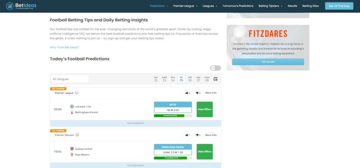 BetIdeas – บริการทำนายการเดิมพันด้วย AI แบบฟรี ไม่มีค่าใช้จ่าย และดีที่สุด 